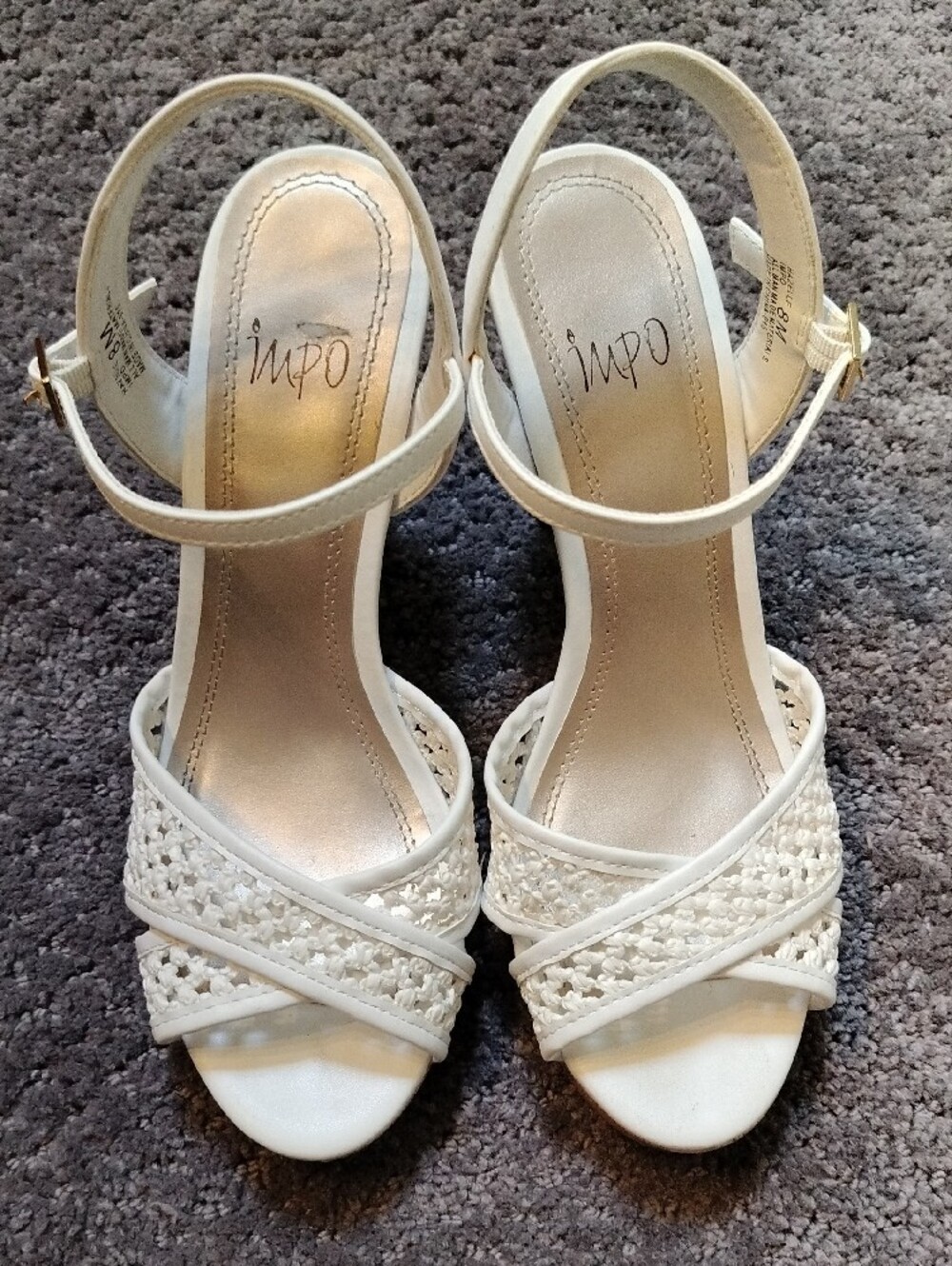 Hazelle Impo White Cork Like Heel Sandals